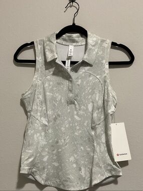 Lululemon Quick-Drying Sleeveless Polo- Light Sage/White Marble